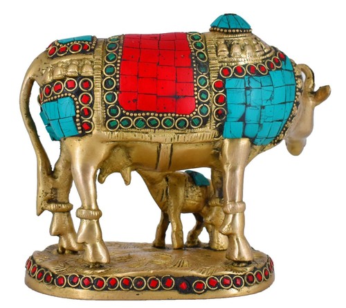 Balena bianca ottone Kamdhenu statua idolo idolo per arredamento casa - Foto 4 di 4