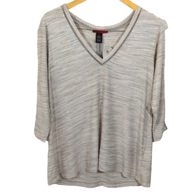 W Buckle BKE Striped Marled Heather Grey V Neck Oversized Top Tee Shirt NWT XS
