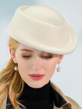 White Fascinator Hat Wool Felt Top Hats Wedding Tea Party Dress Pillbox Hats
