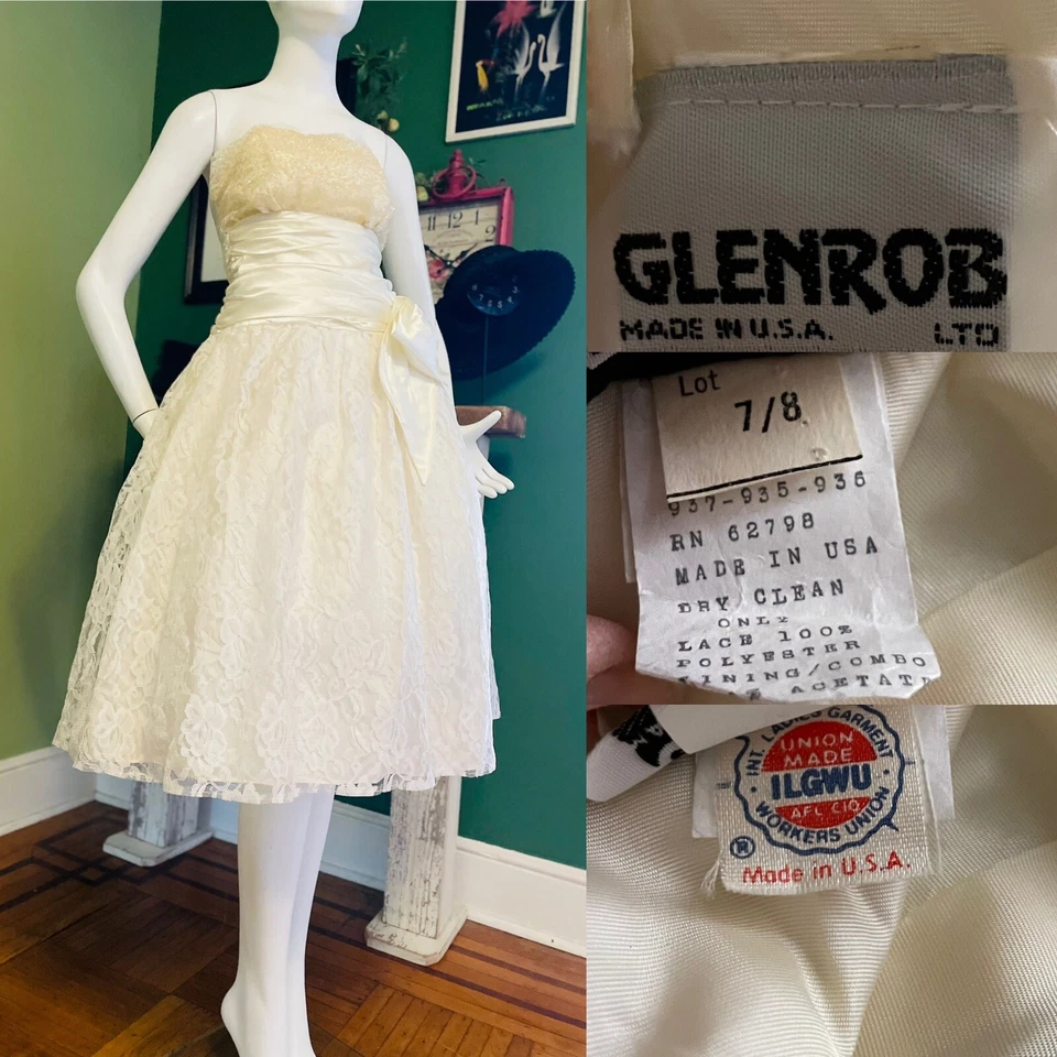 De Colección Años 90 Encaje GLENROB Falda Completa Fiesta Boda Vestido Midi Sin Tirantes S 34/26 EE. UU. Foto 2 de 4