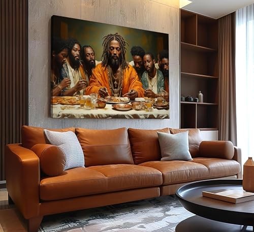 Arte de pared moderno en lienzo negro de Jesús pintura afroamericana de la última cena - Imagen 3 de 6