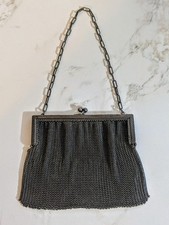 Antique Victorian Silver Tone Mesh Hand Bag Chain Purse