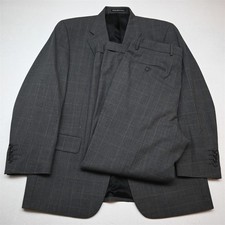 Vtg Y2K 2000s Boxy 43R 34x32 Gray Windowpane 100 Wool Mens Jacket Pants Suit