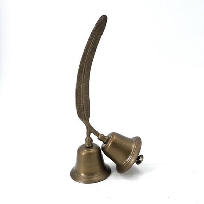 Unique & Rare Vintage Brass Dinner Bell Lighter with Quill Feather Handle Works!