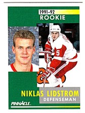 1991-92 PINNACLE #320 NICKLAS LIDSTROM (RC) Rookie Detroit Redwings Hockey Card. rookie card picture