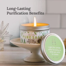 Pure White Sage Tin Candle Energy Cleansing, 6 oz for 35 Hour Burn Time