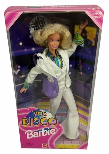NRFB Vintage 1998 70s Disco Barbie Doll #19928 Mattel 1970s Blonde Jumpsuit