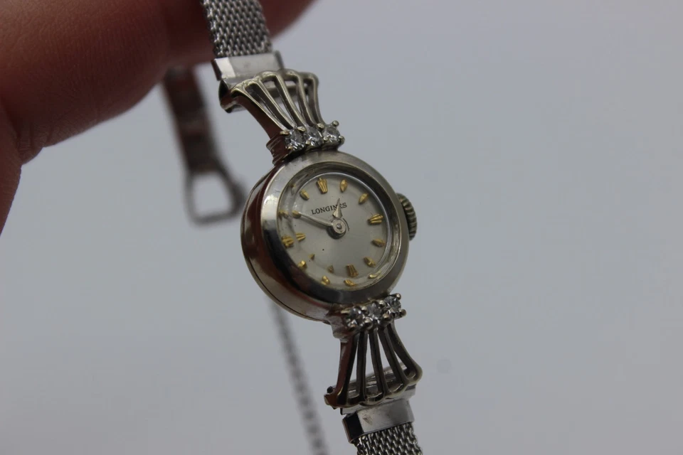 Reloj de Cóctel Longines Damas Oro Blanco 14k Corte Vintage Piedra Acentuado Formal Foto 2 de 4
