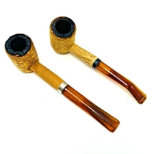 Missouri Meerschaum Corn Cob Pipe Set Bent Legend & Straight Sunday Estate Amber