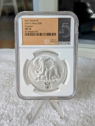 2024 THE BIG FIVE ELEPHANT SERIES III 1oz SILVER SOUTH AFRICA 5 RAND NGC MS70
