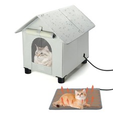 Heated Cat Houses in Winter Waterproof, Elevated Heated Outdoor Cat House Ins...