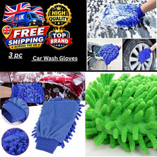 3x Car Plush Soft Microfiber Wash Mitt Cleaning Premium Ultra Washing Glove UK