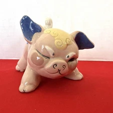A Most Adorable Vintage Kay Finch Flowery California Pottery Winking Piglet