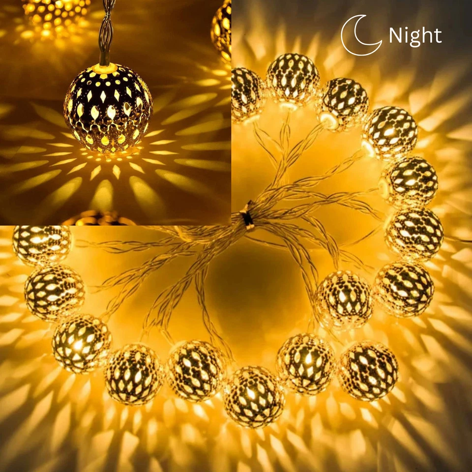 Warm White Moroccan Ball String Lights Fairy LED Lanterns Home Garden Party Wedd - Image 4 of 4