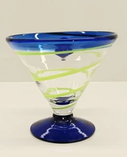 Kosta Boda Blue Lime Swirl Royal Caribbean Margarita Or Martini Glass. 4 3/4" 