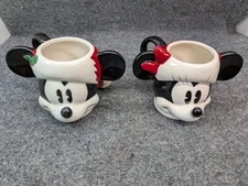 Disney Zrike Brands Mickey & Minnie Mouse Santa Christmas Holiday Ceramic Mugs