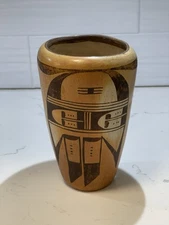 Traditional Unsigned Hopi Indian Pottery Cylinder Vase Approx 7” Tall Great Cond