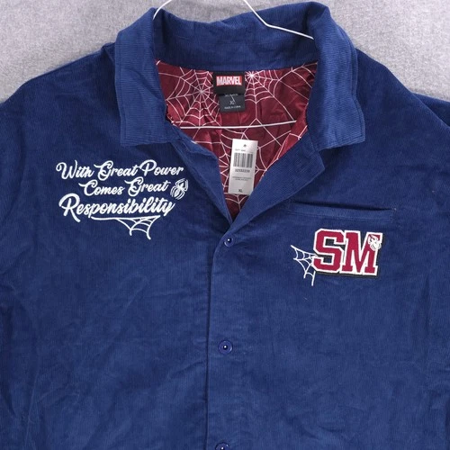 Marvel Spiderman Embroidered BoxLunch Corduroy Web Lined Chore Jacket Mens XL - product listing photo