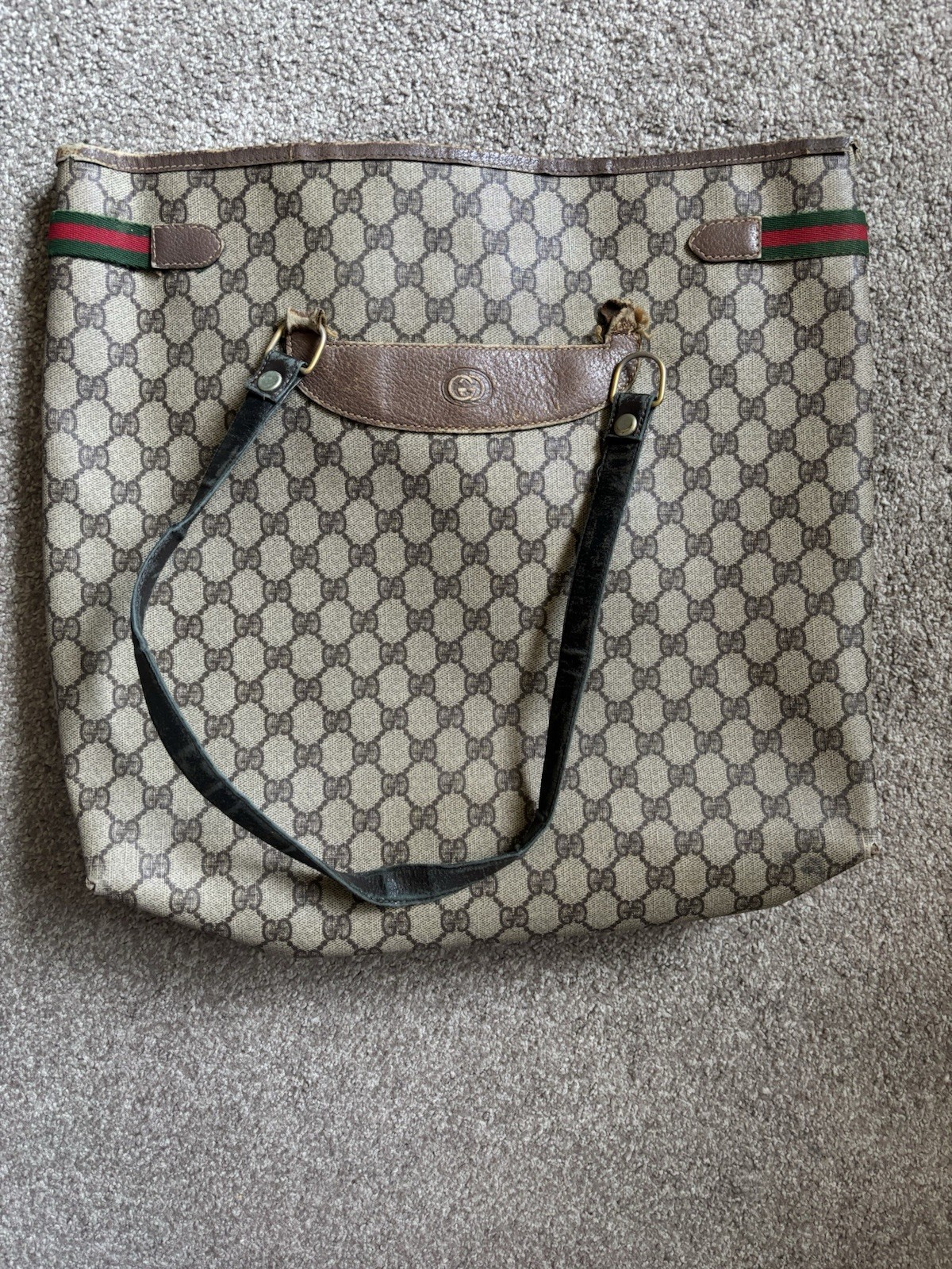 Vintage GUCCI GG Supreme Tote Bag in Brown PVC Leather