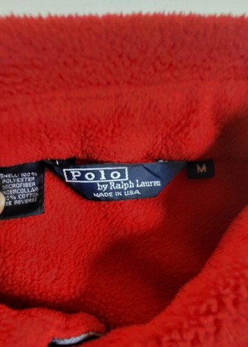 Vintage Polo Ralph Lauren Fleece Sweater Logo Mens Med Full Zip Red Made In USA - Picture 3 of 7