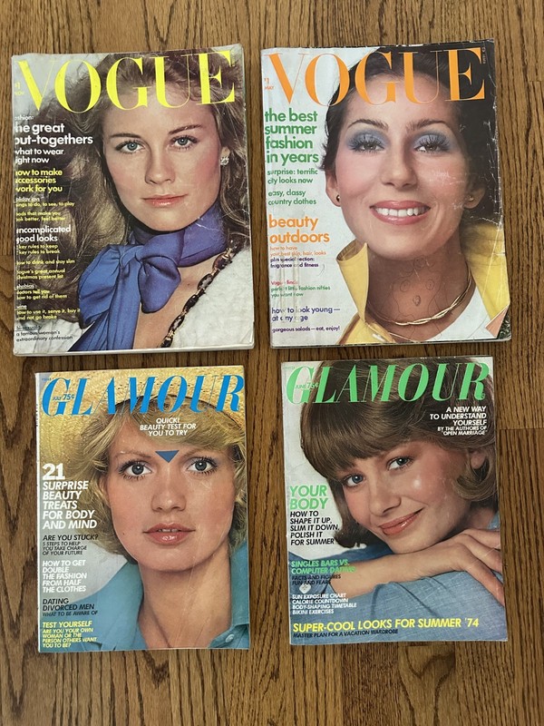 1973 May & Nov Vogue & 1974 June & July Glamour Magazines Cybill Sherperd, Cher