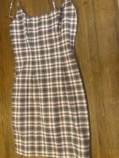 Women s Small Papaya Brown Cream Red Plaid Spaghetti Strap Mini Dress