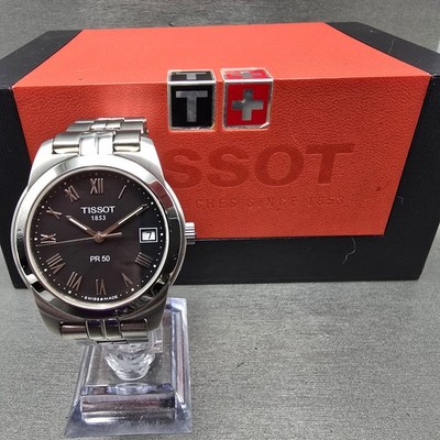 Tissot PR 50 Watch Men 36mm Black Dial Silver Tone Date J376/476 New Battery