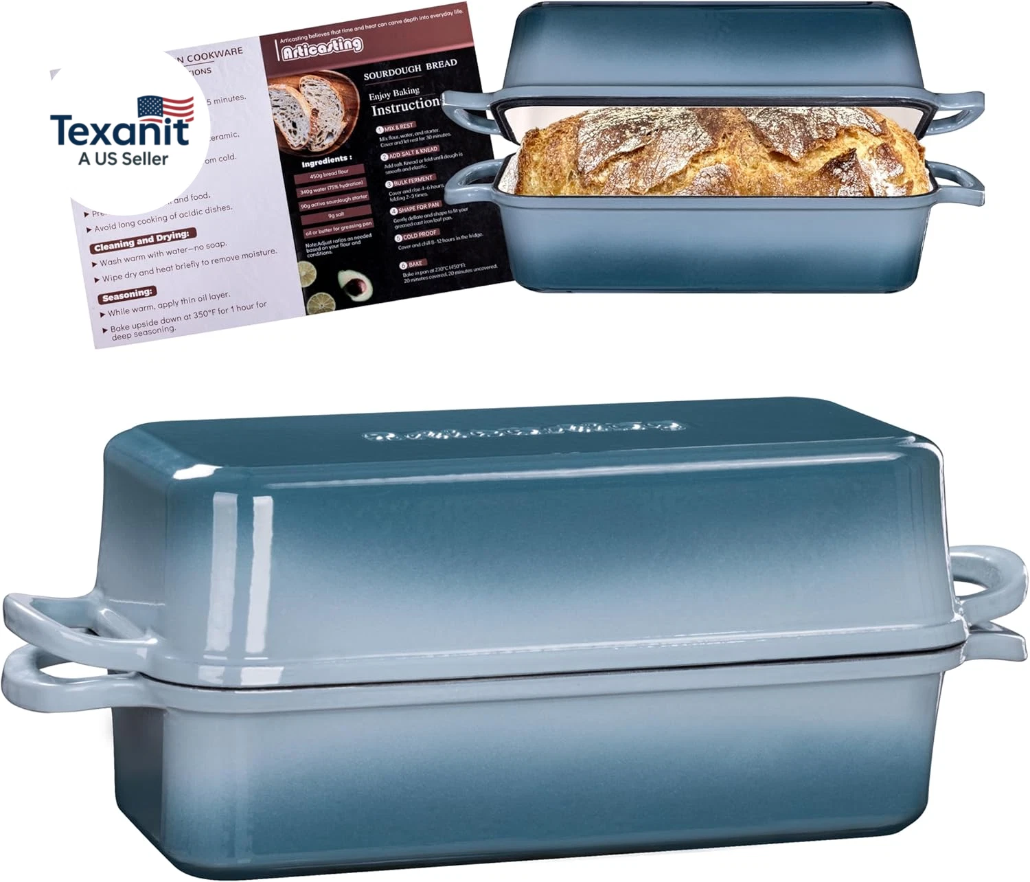 11X5 Inch Cast Iron Loaf Pan with Lid, 5.8 Qt Large Loaf Pans for Sourdough Brea
