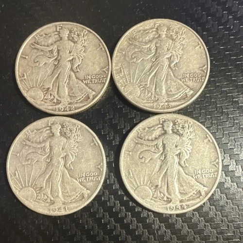 Liberty Walking Half Dollar 1941, 1942, 1943 & 1944 Silver 50C Lot of 4 Circula…