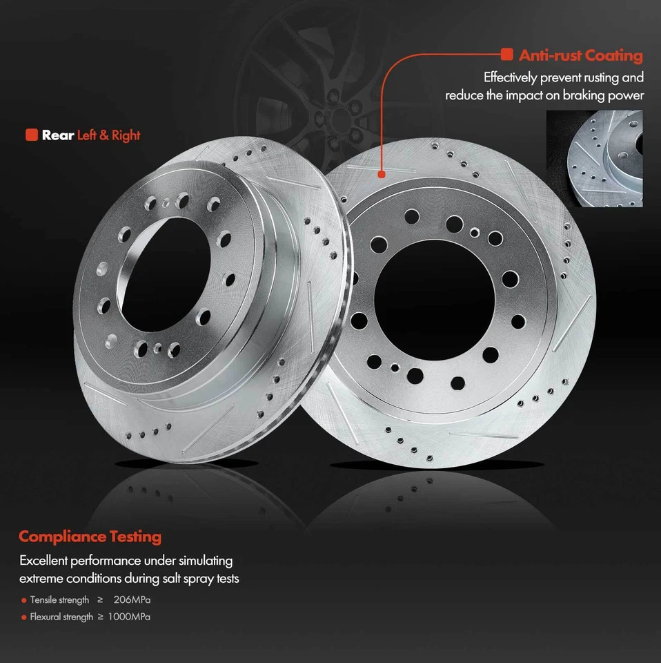 2 piezas de rotor de freno trasero izquierdo y derecho perforado para Toyota 4Runner FJ Cruiser Lexus GX460 Foto 2 de 4