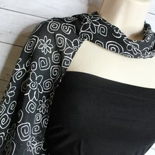 Vintage Women's Silky Chiffon Fashion Scarf Black Off White Retro Floral