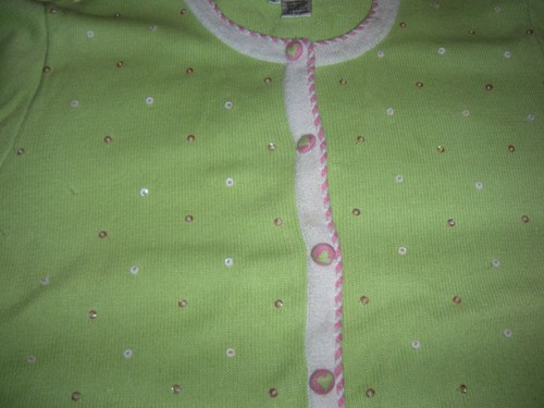 Jack B Quick Green Women's Cardigan Sz L Sweater Flamimgo 3/4" Sleeves Beaded - Picture 10 of 12