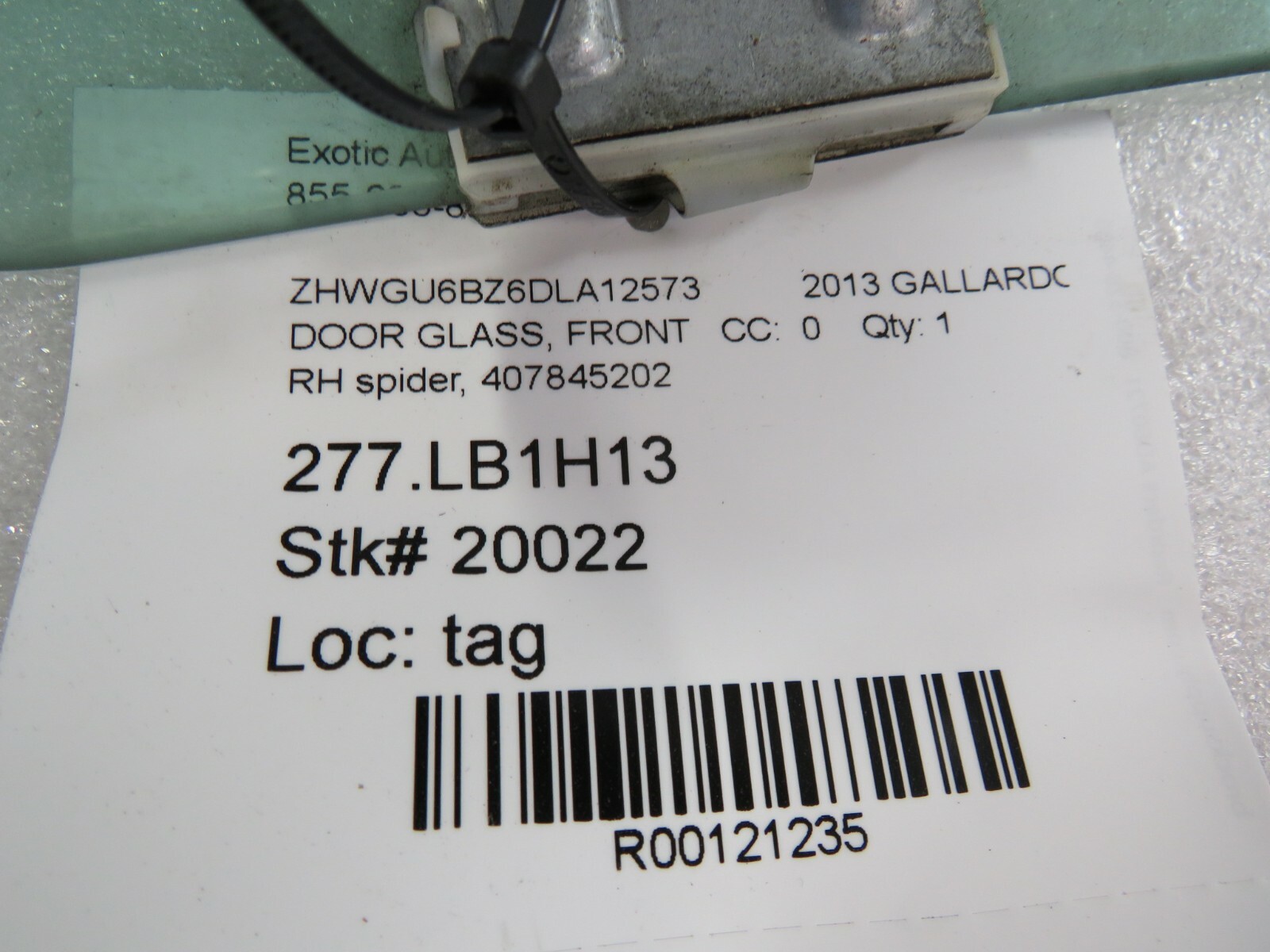 Lamborghini Gallardo Spyder, RH, Right, Front Door Glass, Used, P/N 407845202