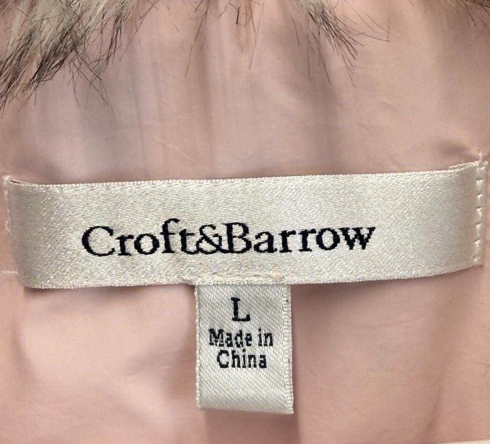 Croft & Barrow Mujer Talla L Suave Rosa Mezcla de Nailon Cremallera Completa Chaleco Cuello de Piel Sintética Foto 3 de 4