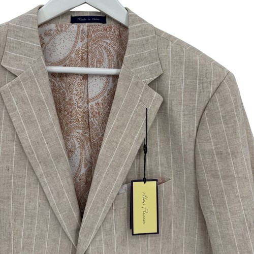 Alan Flusser Men Tan Pinstriped Linen Blend Blazer NEW Jacket L Old Money Preppy