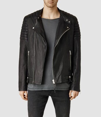 Men Biker Bomber Motorcycle Black Leather Genuine Leather Jacket XS-2XL FB519