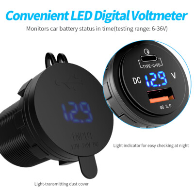 2 Port Car Lighter Socket PD Type C QC3.0 USB Fast Charger Power Adapter Black
