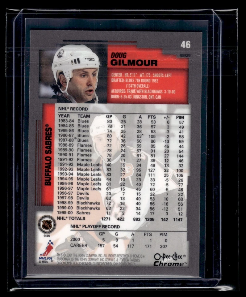 2000 O-Pee-Chee Chrome OPC Refractor #46 Doug Gilmour Sabres HOF - Image 2 of 2