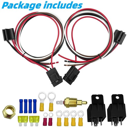Dual Electric Cooling Fan Wiring Harness Thermostat Temp Switch Sensor Relay Kit - Picture 3 of 9