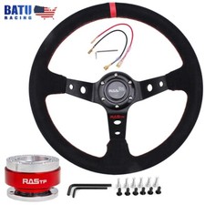 14 Suede Leather Deep Dish Drifting Racing Steering Wheel W Quick Release Kit