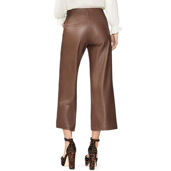 Pantalones de mezclilla PAIGE Anessa tiro alto pierna ancha recortados de cuero vegano marrón 25 Foto 3 de 4