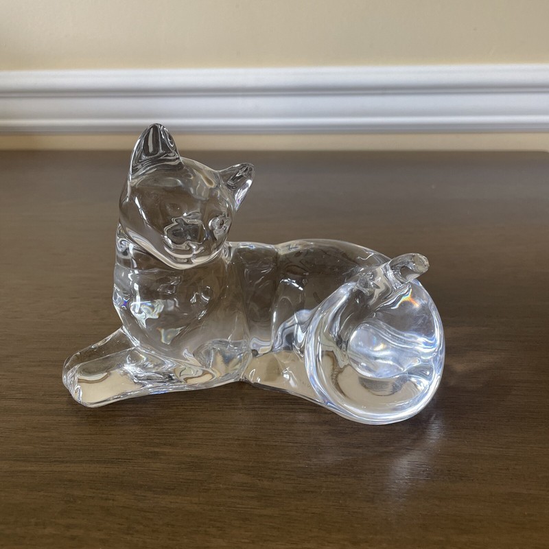VINTAGE Lenox Crystal Lying Down Cat Figurine- Made in Germany - About 5.5”x4”