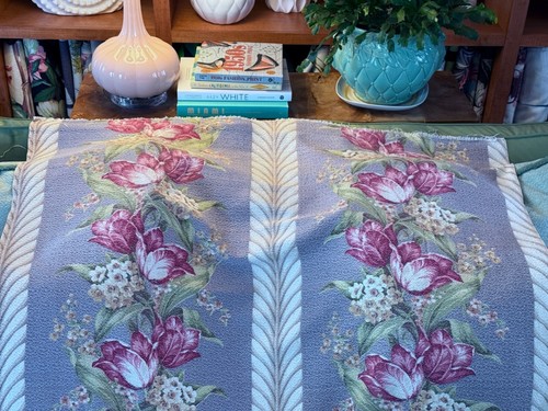 2.5YDS Nubby 1930s Victoriana Shabby Chic Parrot Tulips Barkcloth Vintage Fabric - Picture 10 of 15