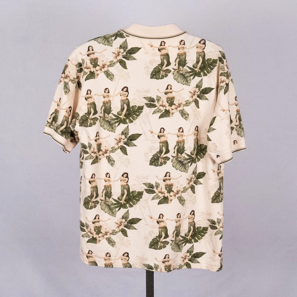 Men's Hawaiian Tropical Hula Dancer Polo Shirt LARGE Cotton Luau Beach Vacation - Image 4 of 4