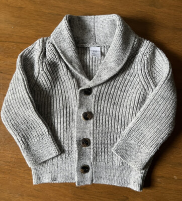 Baby GAP Toddler Gray Knit Shawl Collar Cardigan Sweater Size 12-18 Mo  Button