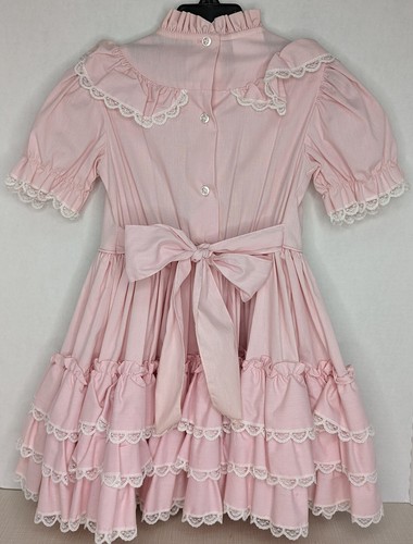 Vintage Girls Ruffle Party Dress Size 5 Pink Full Circle Lace Three Tiers Cotton - Picture 3 of 9