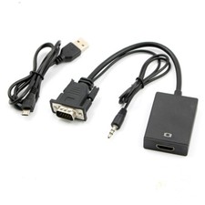 Image of VGA Male to HDMI Female Cable Converter Adapter + 3.5mm Audio & USB Power Lead