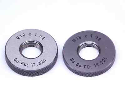 NEW M18 X 1 6g SOLID THREAD RING GAGES 18 1.0 GO NO GO P.D.'S = 17.324 & 17.206