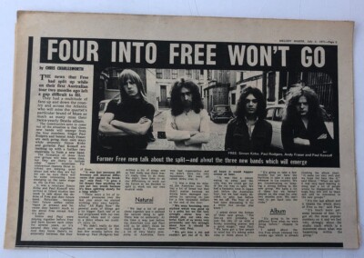 FREE (Paul Rodgers)  'four in to FREE won't go' 1971 UK Article/Clipping