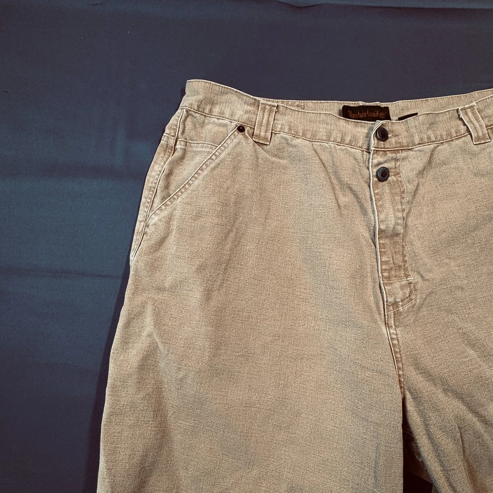 Pantalones Cortos de Denim Timberland Y2K Para Hombres Talla 36 De Colección Tostados Old School Sueltos Jeans Resistentes Foto 3 de 4